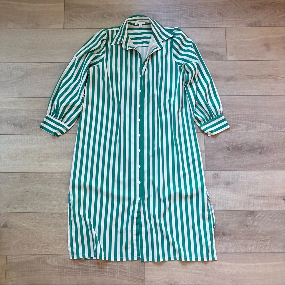 Green Striped Button-Down Dress - Picture 2 of 6